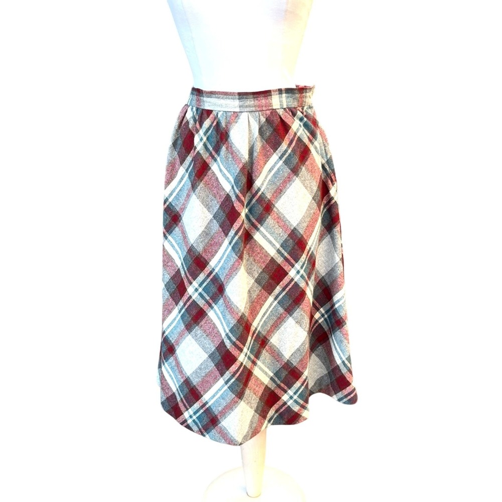 Vintage JC Penney Fashions Plaid Midi Skirt Size 11 Wool Blend Red/Gray‎ READ